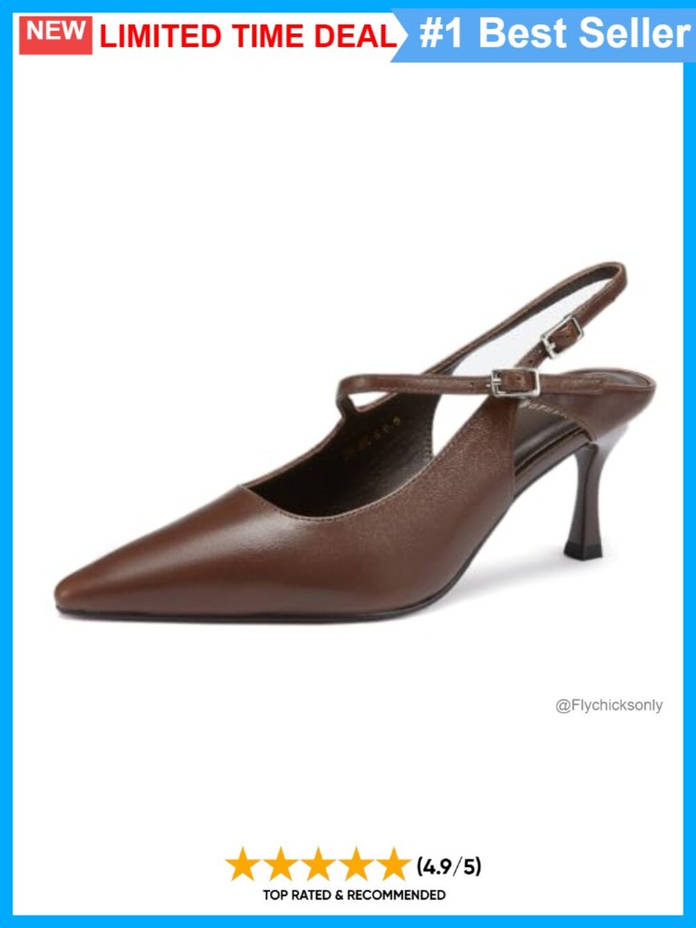 Lambskin Leather Pointed-Toe Slingback Heels Adjustable Buckle Mid-Heel